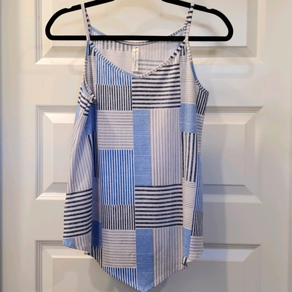 Blue/White Patterned Thin Strap Blouse